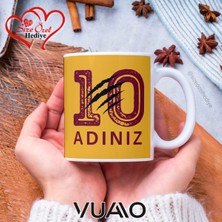 Vuao Kişiye Özel Aslan Pençeli Kupa Mug: Isim, Numara ve Figür Baskılı Kahve Bardağı - Sarı Kırmızı 1905 -T17