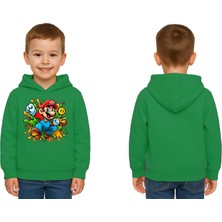 Sedirli Unisex Super Marıo Baskılı Çocuk Swaetshirt Kapşonlu 3 Iplik Şardonlu