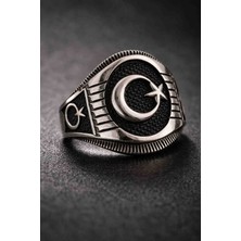 Hid Silver Oemadzyzkm Oksitli Eskitme Model Ayyıldız Erkek Yüzük Modeli