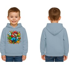 Sedirli Unisex Super Marıo Baskılı Çocuk Swaetshirt Kapşonlu 3 Iplik Şardonlu