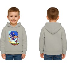 Sedirli Unisex Sonic Baskılı Çocuk Swaetshirt Kapşonlu 3 Iplik Şardonlu