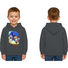 Sedirli Unisex Sonic Baskılı Çocuk Swaetshirt Kapşonlu 3 Iplik Şardonlu