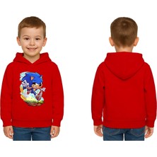 Sedirli Unisex Sonic Baskılı Çocuk Swaetshirt Kapşonlu 3 Iplik Şardonlu