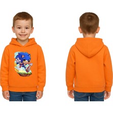 Sedirli Unisex Sonic Baskılı Çocuk Swaetshirt Kapşonlu 3 Iplik Şardonlu