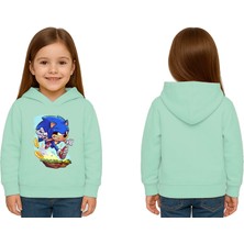 Sedirli Unisex Sonic Baskılı Çocuk Swaetshirt Kapşonlu 3 Iplik Şardonlu