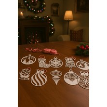 Noctis Nest Yılbaşı Ağaç Süsü 10’lu Karışık Model Ahşap Kırmızı Beyaz Ipli