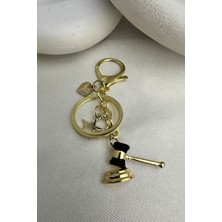 Modex Altın Sarısı Adalet Temalı Hakim Tokmağı Çanta Aksesuarı Anahtarlık