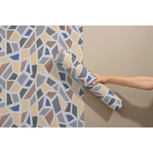 Grown Geometrik Mozaik Duvar Kağıdı • Gri, Bej ve Mavi Desenli Duvar Resmi Kendinden Yapışkanlı Folyo