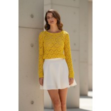 Lupinn Kadın Sarı Ajurlu Desenli  Yumuşak Dokulu Yeni Sezon Şık Triko Kazak Bluz – Kadın Kazak