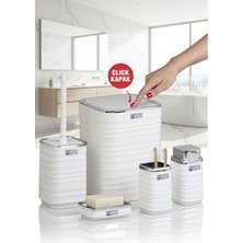 Okyanus Home Beyaz Krom Dalgalı Desenli Kare Banyo Seti Şık Tasarım ve Suya Dayanıklı 5'li Set