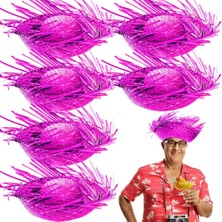 Tropikal Parti Pembe Fuşya Hasır Hawaii Şapkası 13X36 cm