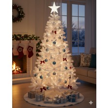 Dodomar 210 cm – Yılbaşı Çam Ağacı 580 Dal Beyaz Demir Ayaklı Lüks Dökülmeyen Ithal Ağaç