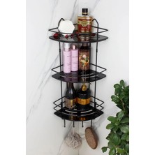 Himy Paslanmaz Lif Askılıklı Kristal Raflı Ekonomik Üçlü Siyah Şampuanlık Banyo Köşeliği Rafı