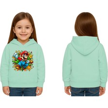 Sedirli Unisex Super Marıo Baskılı Çocuk Swaetshirt Kapşonlu 3 Iplik Şardonlu