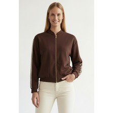 Allyco Kolları Şerit Detaylı Dik Yakalı Regular Örme Sweatshirt
