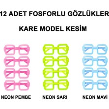 Fosforlu Kare Model Glow Parti Gözlüğü Karanlıkta Yanan Gözlükler 12 Adet