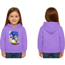 Sedirli Unisex Sonic Baskılı Çocuk Swaetshirt Kapşonlu 3 Iplik Şardonlu