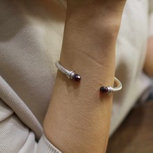 Nusret Takı 925 Ayar Gümüş Garnet Taşlı Burgu Kollu Erkek Bileziği