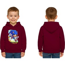 Sedirli Unisex Sonic Baskılı Çocuk Swaetshirt Kapşonlu 3 Iplik Şardonlu