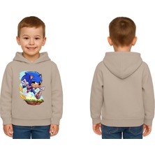 Sedirli Unisex Sonic Baskılı Çocuk Swaetshirt Kapşonlu 3 Iplik Şardonlu