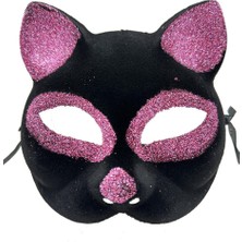 Siyah Renk Pembe Simli Süet Kedi Maskesi 18X14 cm