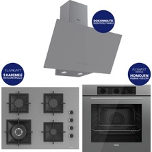 Ferre Flowart Turbolu Silentart Gri Cam Ankastre Set ( 65 cm Woklu Ocak ) QBL62CPR+SC408-WFA+D079