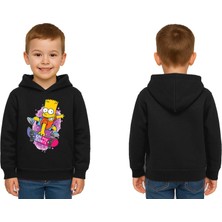 Sedirli Unisex Simpson Baskılı Çocuk Swaetshirt Kapşonlu 3 Iplik Şardonlu