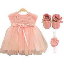 Pacco Baby El Örgüsü %100 Pamuk Yavruağzı 3'lü Tütü Elbise Set