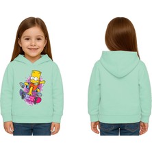 Sedirli Unisex Simpson Baskılı Çocuk Swaetshirt Kapşonlu 3 Iplik Şardonlu