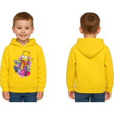 Sedirli Unisex Simpson Baskılı Çocuk Swaetshirt Kapşonlu 3 Iplik Şardonlu