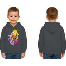 Sedirli Unisex Simpson Baskılı Çocuk Swaetshirt Kapşonlu 3 Iplik Şardonlu