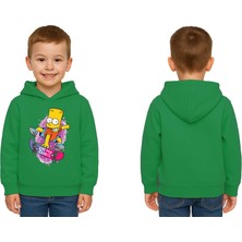Sedirli Unisex Simpson Baskılı Çocuk Swaetshirt Kapşonlu 3 Iplik Şardonlu