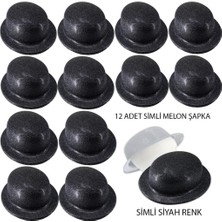 Siyah Renk Simli Melon Yuvarlak Parti Şapkası 12 Adet