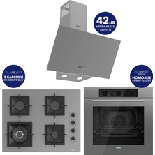 Ferre Flowart Turbolu Silentart Gri Cam Ankastre Set ( 65 cm Woklu Ocak ) QBL62CPR+SC408-WFA+D088SA