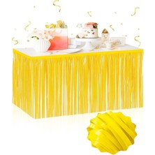 Kendinden Yapışkanlı Makaron Sarı Püsküllü Masa Eteği – 75 x 275 cm Parti Süslemesi