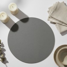 Grand Fine Art 2 Adet Gri Deri Amerikan Servis Supla Yuvarlak Gri 33X33-KOLAY Silinebilir Supla