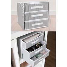 Eynel Katlanabilir Üç Çekmeceli Dolap Çamaşır Organizeri Takı Kutusu Gardrob Kumaş Düzenleyici 32X32X32CM