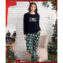 Queen Kids Kadın Interlok Pijama Takımı Yılbaşı Konsepti Siyah-Yeşil