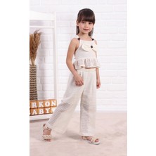 Queen Kids Queenkids Kız Çocuk M0785 Askılı Pantolonlu Takım Bej