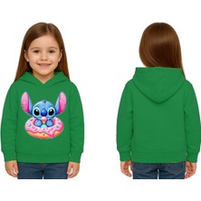 Sedirli Unisex Stitch Baskılı Çocuk Swaetshirt Baskılı Kapüşonlu 3 Iplik Şardonlu