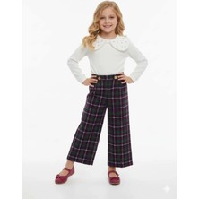 Çikoby Kız Çocuk Kareli Dokuma Pantolon  Yeşil-Mor