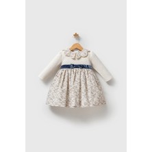 Queen Kids Queenkids Kız Bebek  8023 Trikolu Çiçek Elbise Ekru