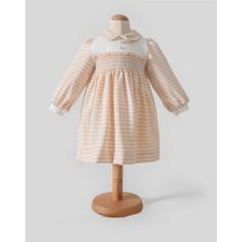 Queen Kids Queenkids Kız Bebek  8001 Ekose Elbise Pudra