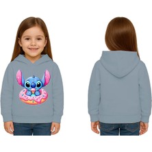 Sedirli Unisex Stitch Baskılı Çocuk Swaetshirt Baskılı Kapüşonlu 3 Iplik Şardonlu