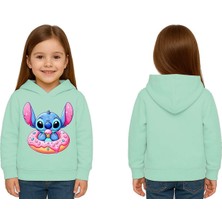 Sedirli Unisex Stitch Baskılı Çocuk Swaetshirt Baskılı Kapüşonlu 3 Iplik Şardonlu