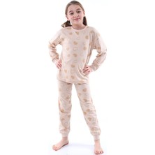 Queen Kids Queenkids Kız Çocuk PJ-31231 Pijama Takımı Kalp Bej
