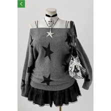 İsra Ayyıldız Moonstar Collection Siyah Stars Askılı Y2K Vintage Triko Kazak