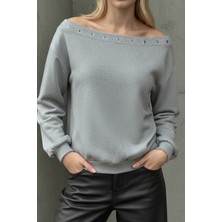 Cemo Delikli Kenarlı Omuzları Açık Uzun Kollu Sweatshirt
