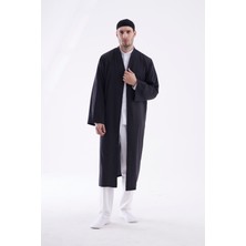 Beratnur Erkek Namaz Elbisesi V Yaka Düğmesiz Önü Açık Namaz Cübbesi / İmam Cübbesi - Siyah