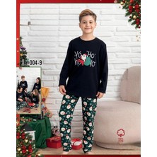 Queen Kids Yeni Yıl Interlok Pijama Takımı   Siyah-Yeşil
